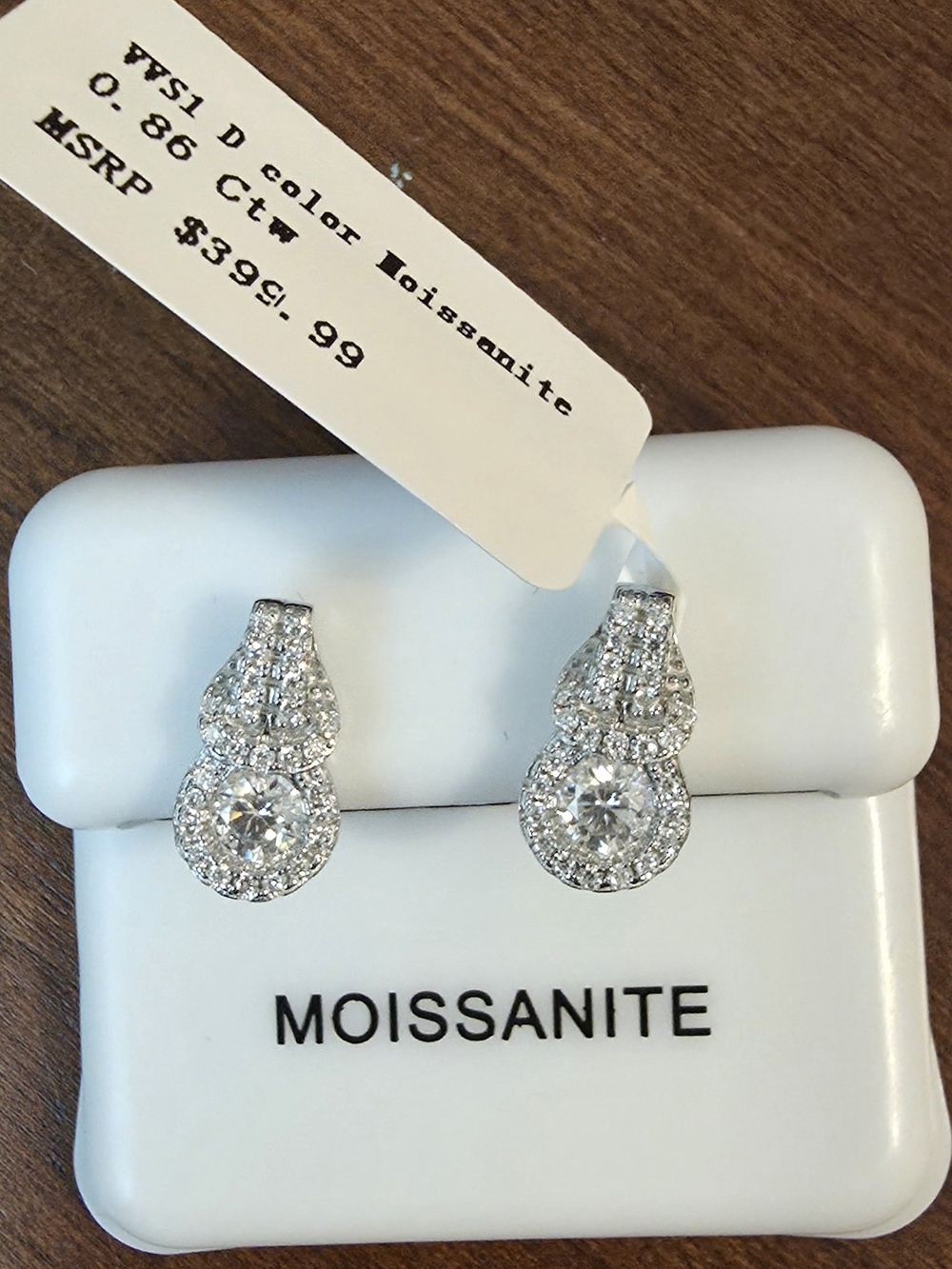 Moissanite Sparkle Drop Earrings - White Silver Tone